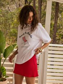 Aralina Classic Oversized Summer Vacation 4th July Casual Outfit Short Sleeve Tee