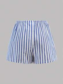 SHEIN Teen Girl Striped Low-Rise Shorts For Summer Vacation Beach Casual Shorts Home Shorts - Blue and White - View 5