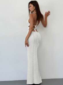 Aloruh 优雅性感深 V 背绑腰超长海滩度假连衣裙