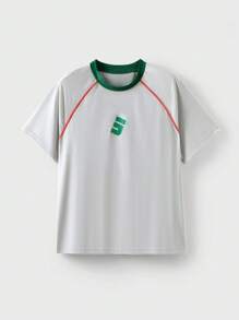 JNSQ Back To School Clothes, Tween Girl And Boy Outdoor Professional Sports Short Sleeve T-Shirt, Children's Round Neck Boneless Stitching Contrast Color Outdoor Sports Short Sleeve Top - Grey - View 9