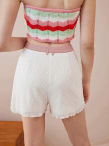 SHEIN LUNE Women's Casual Minimalist Beach Holiday Elegant Contrast Color Design Frill Trim Shorts - White - View 2