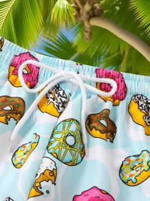 Tween Boy Donut Print Drawstring Waist Beach Shorts - Multicolor - View 5