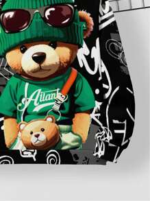 SHEIN 青少年男孩休闲简约卡通熊图案宽松长袖连帽衫秋冬季 - 彩色 - 查看 4