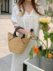 DAZY 女士优雅度假休闲宽松中长连衣裙，夏季连衣裙 - 白色 - 查看 1