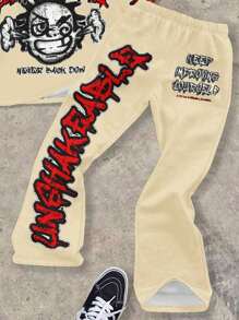 SHEIN Leap Crew 2pcs/Set Teen Boy Casual Round Neck Printed T-Shirt & Bell Bottom Sweatpants Set, Suitable For Spring & Summer - Multicolor - View 3