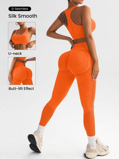 Gameset SHEIN Sport Women Solid Color Sleeveless Casual Crop Top And Pants Sportswear Set Women Leggings Set Workout Women Sets