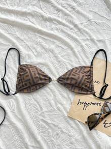 Graphic Print Spaghetti Strap Swimwear Top, Fashionable For Summer - Multicolor - View 2