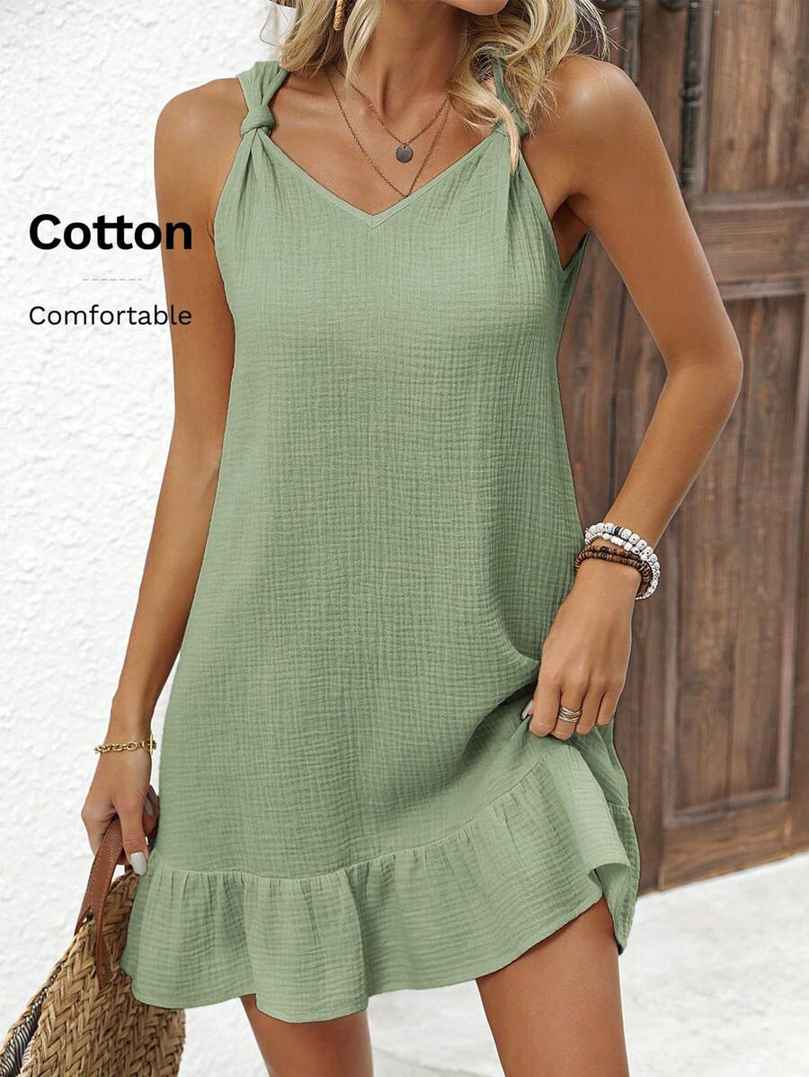 EMERY ROSE Vestido sin mangas de unicolor con textura y dobladillo con volantes - verde menta - Ver 1