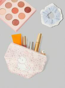 ROMWE Kawaii 2pcs/Set Cute Lace Edge Cat & Bow Pattern Mini Coin Purse Makeup Bag With Hair Tie - Multicolor - View 5