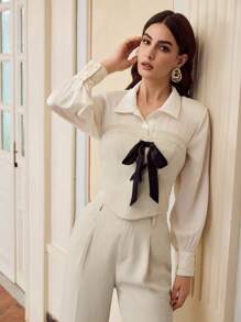 ZEYLAH Women Solid Color Front Tie Tube Top - Beige - View 1