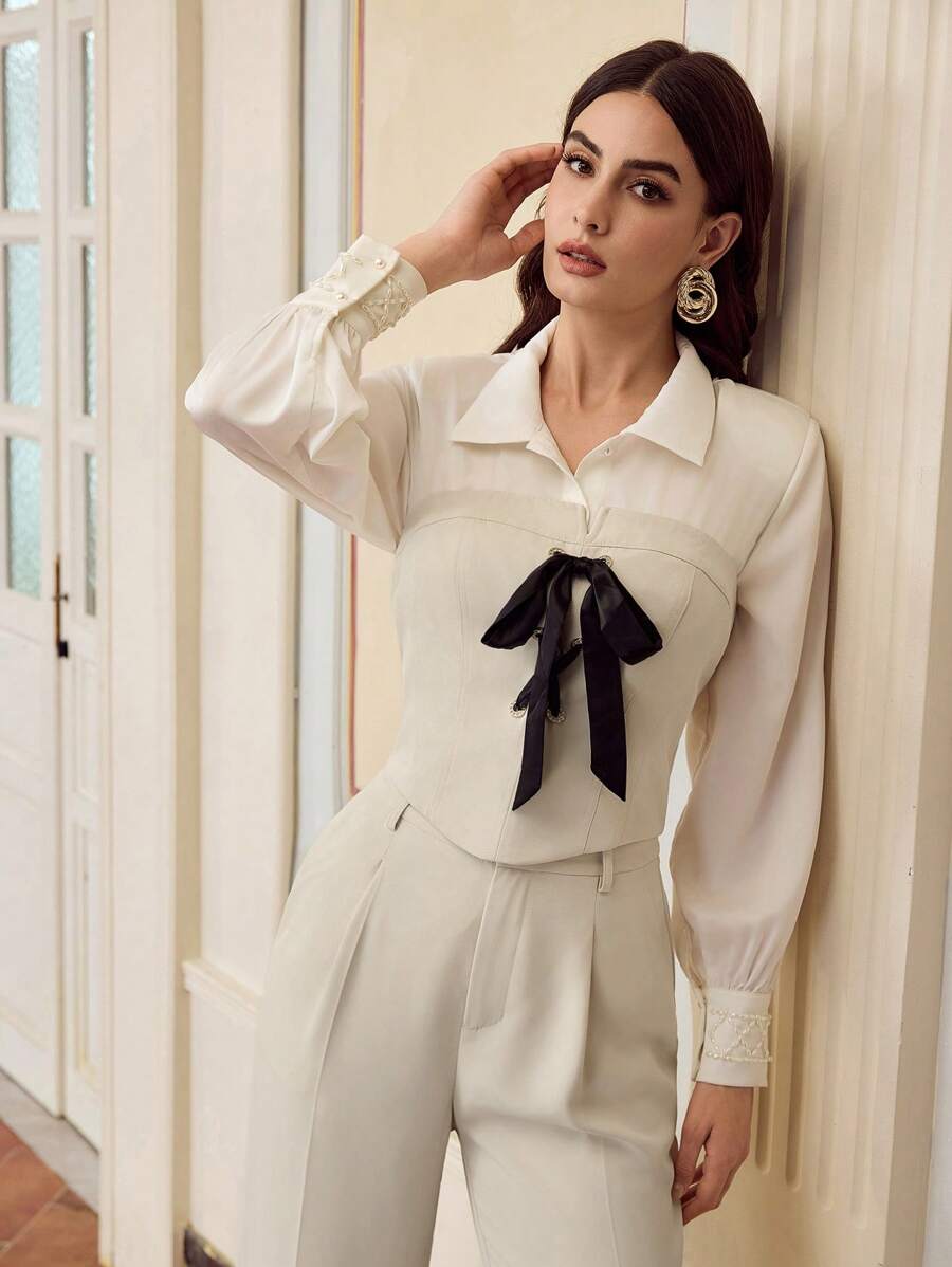 ZEYLAH Women Solid Color Front Tie Tube Top - Beige - View 1