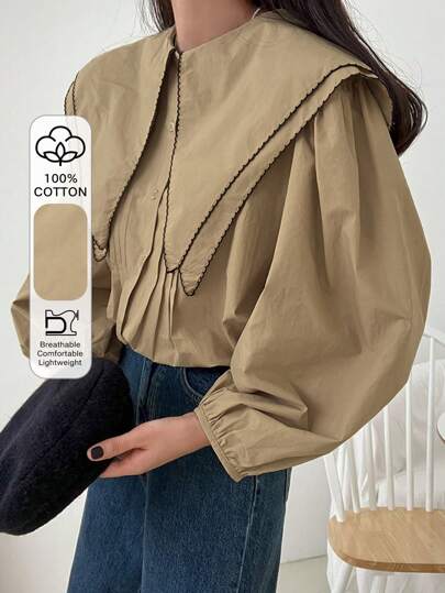 DAZY Statement Collar Lantern Sleeve Blouse,Long Sleeve Tops,Fall Clothes