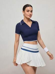 Activina Activina Camisa polo deportiva de verano casual con ribete de contraste acortada para mujeres