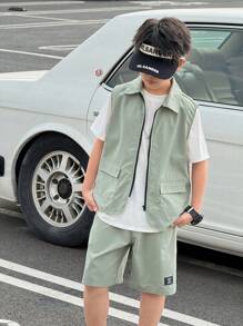 SHEIN Buy 2 Get 1 Free 3 Packs Tween Boy Casual Sports College Street Loose Workwear Vest And Basic T-Shirt And Shorts Cost-Effective Multi-Piece Suit Suitable For Kids Outfits Toddler Boy Clothes Back To School Boys Set Suitable For Birthday Parties, Evening Parties, Performances, Weddings, Baptisms, Opening Ceremonies Daily Suitable For Daily Use Suitable For School Suitable For Travel Suitable For Sports Suitable For Spring And Summer Seasons