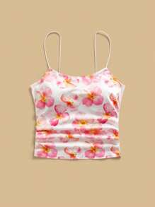 Siren Gaze Damen lässiges Camisole-Top mit ganzflächigem Blume Muster und Raffung, für den Sommer - Verschiedenfarbig - Übersicht 4