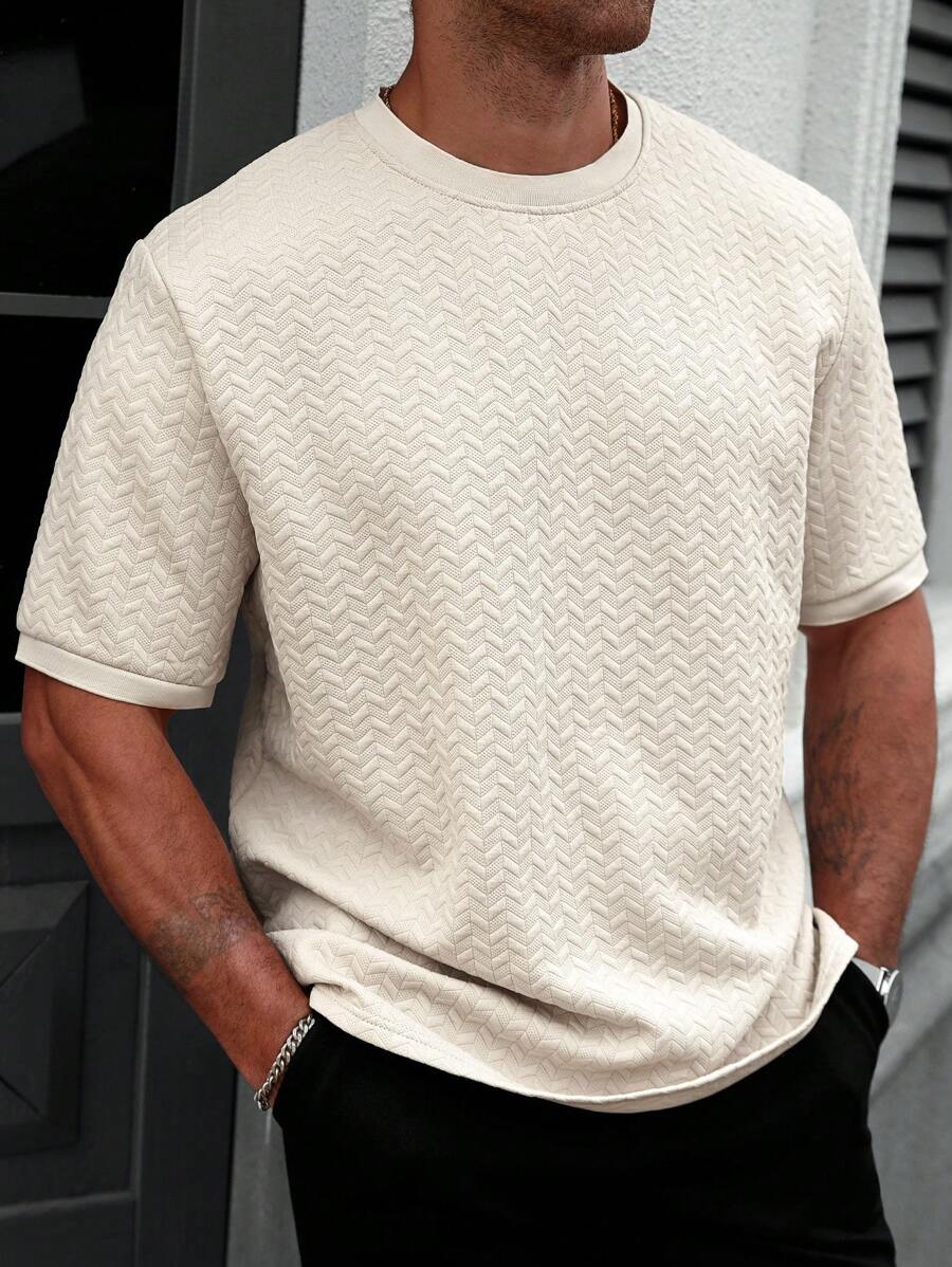 Manfinity Homme Áo thun nam cổ tròn tay ngắn họa tiết thường ngày cỡ lớn, màu mơ - Màu be - Xem 1