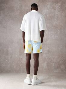 SUMWON 柠檬印花尼龙泳裤夏季沙滩休闲速干泳池度假运动现代条纹常规版型沙滩短裤膝盖以上春季度假装