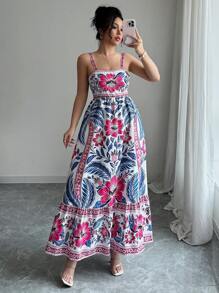Elenzga Vestito casual senza maniche da donna con stampa floreale, adatto per vacanze e uso quotidiano