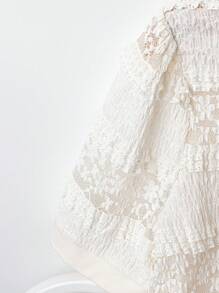 Franclia Maglietta elegante da donna con maniche a palloncino, collo rotondo, texture a righe in pizzo, adatta per primavera ed estate