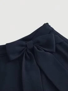 SHEIN MOD Pantalones acampanados de mujer con moño en la cintura en azul marino, casuales para el verano