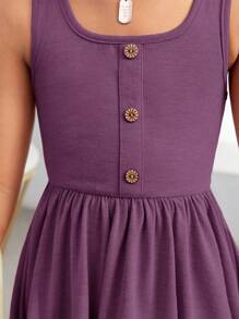 SHEIN Young Girl Plain Knitted Sleeveless Casual Dress For Spring/Summer, Daily Wear