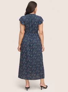 SHEIN LUNE SHEINLUNE Vestido midi de manga corta con estampado floral diminuto para mujer talla grande
