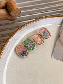 Zazumi 1/2 pieza Clip para el cabello con efecto de goteo de esmalte tipo dopamina y bosque, nuevo estilo retro 2024 para flequillo de mujer, clip elegante para el cabello estilo pasador roto y clip de pato