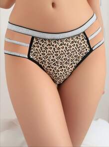 ROMWE Grunge Punk 1 pieza Ropa interior de tela de PU con estampado de leopardo, de cintura elástica en tono negro punk plateado