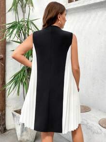 SHEIN LUNE SHEINLUNE Damen Große Größen Midi-Kleid im A-Linie Stil mit Farbblockmustern und Perlenbesatz, Sommeroutfit für Frauen, süße Sommerkleider für Frauen, Abschlusskleid, Brunch-Outfit für Frauen, Kreuzfahrt-Outfit für Frauen, Fairycore elegante Outfits für Frauen - Schwarz - Übersicht 7