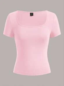 SHEIN EZwear 3 件套女士短袖短款紧身休闲 T 恤，黑色/深粉色/浅粉色，适合夏季 - 彩色 - 查看 11