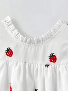 Maija Kids Maija Kids Loose Casual Strawberry Print Frill Collar Shirt For Young Girls - White - View 3