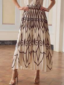 ZEYLAH Falda plisada con estampado geométrico elegante para mujer - Multicolor - Ver 6