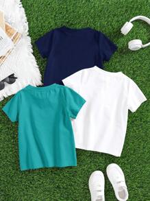 3pcs/Set Kids Boys Casual Letter Print Graphic Crew Neck Pullover T-Shirts Multi-Pack, Suitable For School And Outdoor Wear, Spring/Summer