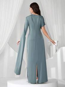 Coutiva Váy dạ hội cao cấp, thiết kế bất đối xứng sang trọng thanh lịch cho dạ hội trang trọng, váy dự tiệc, cho khách dự tiệc cưới - Màu xanh Bạc hà - Xem 2