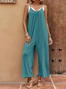 SHEIN Clasi Vacation Casual Solid Color Strap Jumpsuit