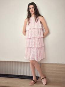 MOTF STUDIO VÁY LỚP CỔ REN HALTER - Màu Hồng baby - Xem 3