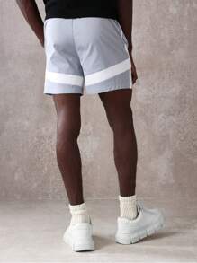SUMWON Pantalones cortos deportivos de alto rendimiento de lujo con rayas en bloque, shorts de ejercicio de ocio de alta gama, pantalones cortos modernos para entrenamiento físico, cintura elástica, ropa deportiva de actividad física