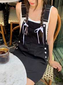 DAZY Women Solid Color Sleeveless Suspender Mini Dress, Spring/Summer Milkmaid Dress - Black - View 4