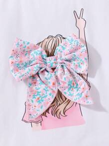 Girls' Cute Butterfly Graphic T-Shirt With Ditsy Floral Skirt Set, Casual Countryside Style Suitable For Spring/Summer Vacation, Daily Wear - Pink - View 7