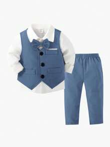 SHEIN 2 件套绅士装 - 纯色背心和长裤，优雅风格适合生日派对、晚会、婚礼