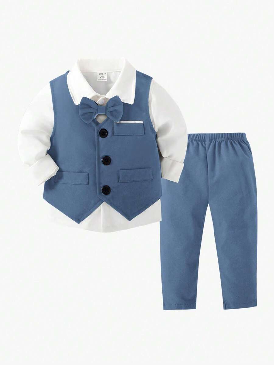 SHEIN 2 件套绅士装 - 纯色背心和长裤，优雅风格适合生日派对、晚会、婚礼