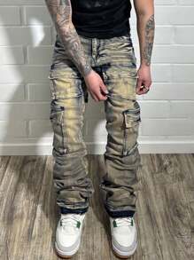 Manfinity LEGND Men's Straight Leg Denim Carpenter Jeans - Medium Wash - View 1