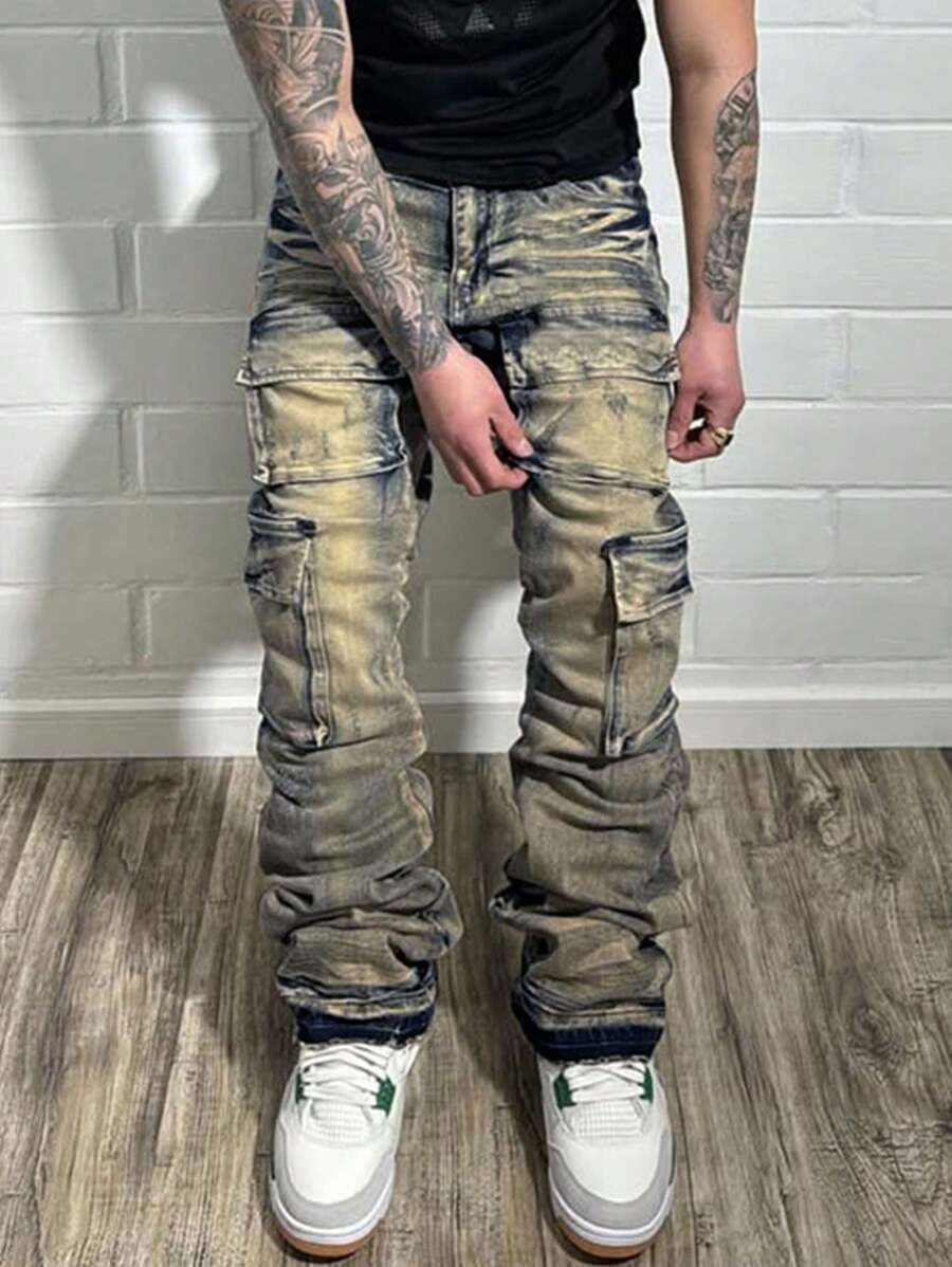 Manfinity LEGND Men's Straight Leg Denim Carpenter Jeans - Medium Wash - View 1