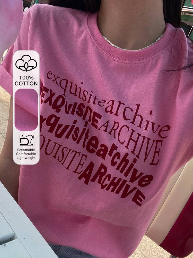 Women's Letter Print Short Sleeve T-Shirt Summer Oversized T-Shirt