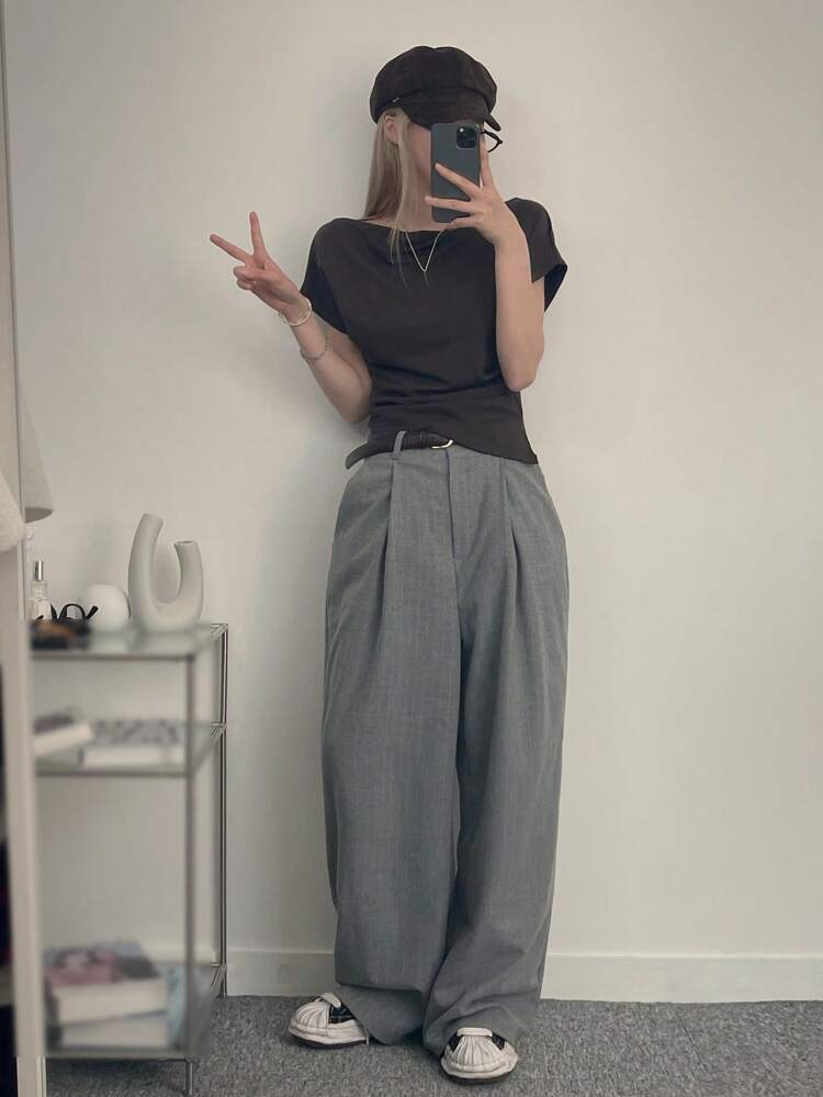 Women's Asymmetrical Neck Cinched Waist T-Shirt, Minimalist And Fashionable, Suitable For Summer