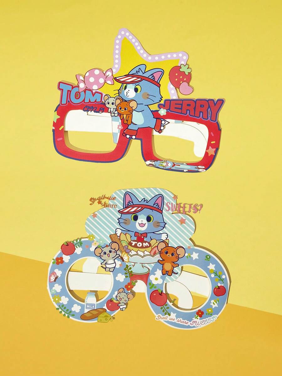 TOM & JERRY X SHEIN 2pcs/Set Cute Restaurant Style Cartoon Cat Pattern Party Glasses - Multicolor - View 1