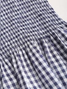 Sweetra 春夏欧美时尚高腰格子修身迷你连衣裙 - 藍白色 - 查看 3