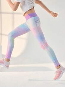 JNSQ Tween Girl Tie-Dye Print Outdoor Sports Leggings - Purple - View 11