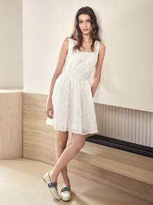 MOTF STUDIO Vestido midi con aplicación floral de malla - Blanco - Ver 4