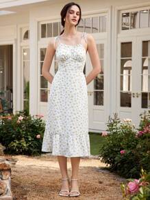 Chiquease Vestido de Body ajustado elegante con diseño floral diminuto y anudado para vacaciones - Multicolor - Ver 6